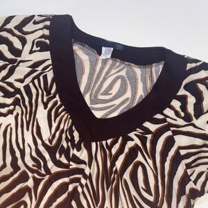 Darling Zebra Print V-Neck Tunic Top Brown Cream Short Puff Sleeve XL Mad in USA